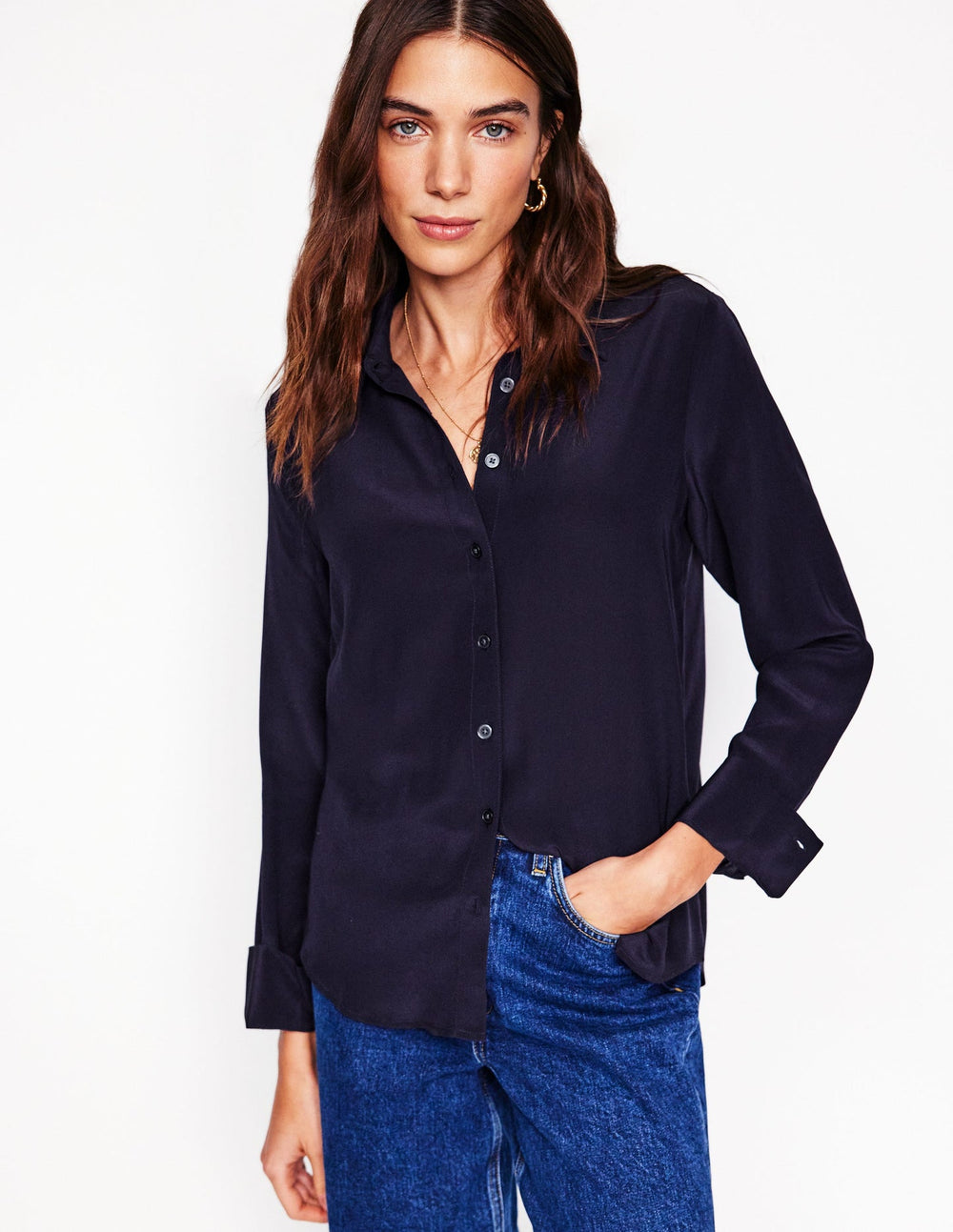 Sienna Silk Shirt - Navy
