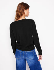 Eva Cashmere Crew Cardigan - Black