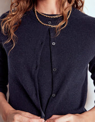 Eva Cashmere Crew Cardigan - Navy