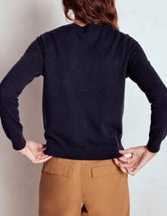 Eva Cashmere Crew Cardigan - Navy