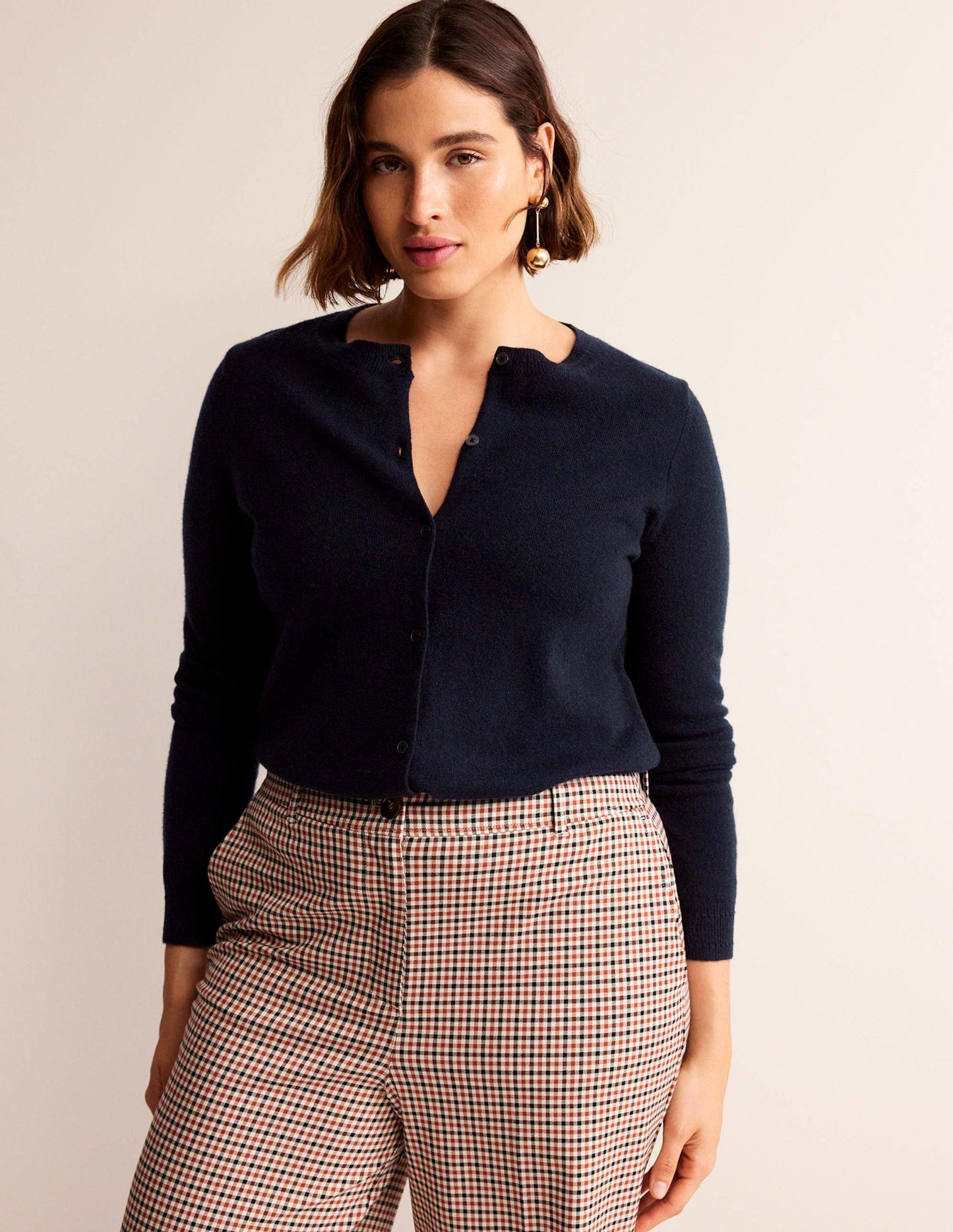 Eva Cashmere Crew Cardigan - Navy