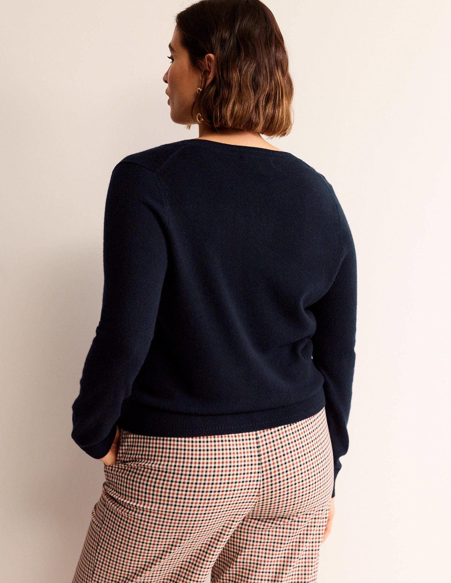 Eva Cashmere Crew Cardigan - Navy