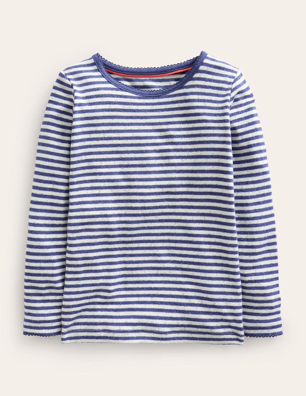 Long Sleeve Pointelle Top - Starboard Blue/Soft Ivory