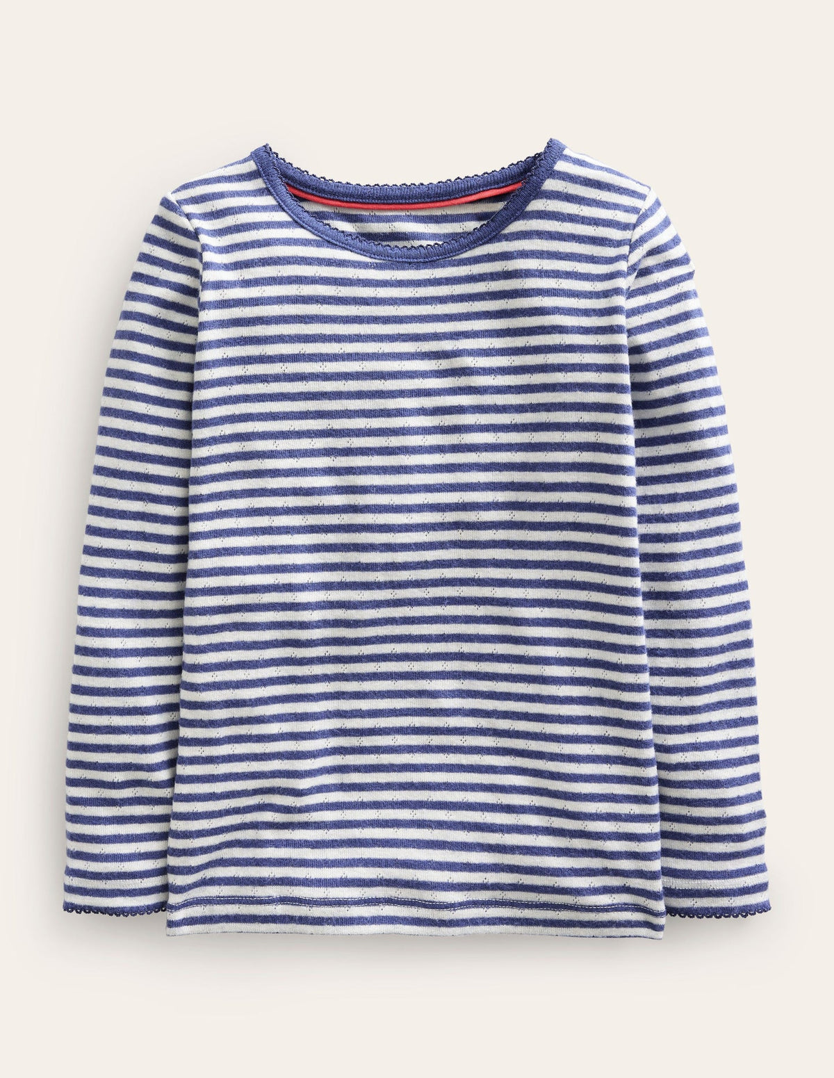 Long Sleeve Pointelle Top - Starboard Blue/Soft Ivory