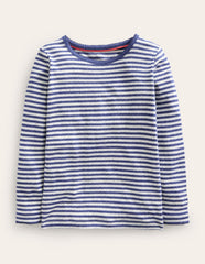 Long Sleeve Pointelle Top - Starboard Blue/Soft Ivory