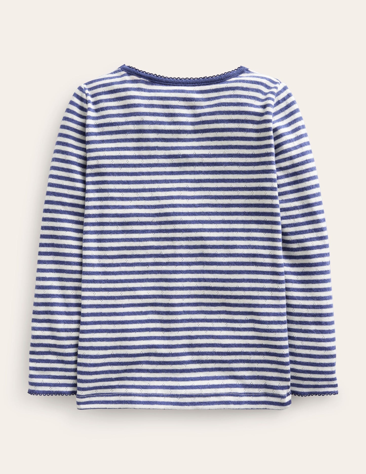 Long Sleeve Pointelle Top - Starboard Blue/Soft Ivory