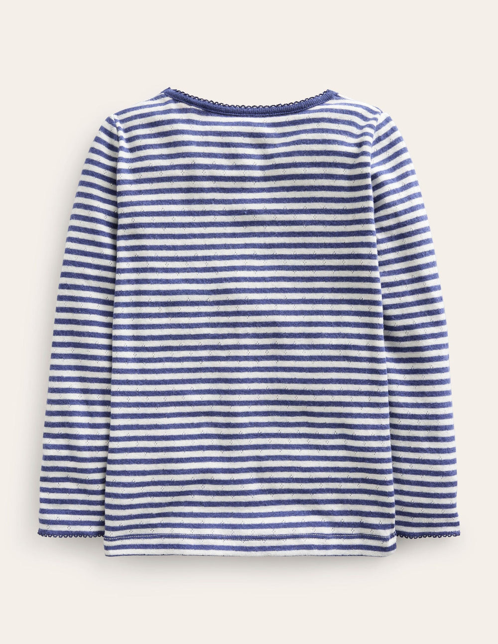 Long Sleeve Pointelle Top - Starboard Blue/Soft Ivory
