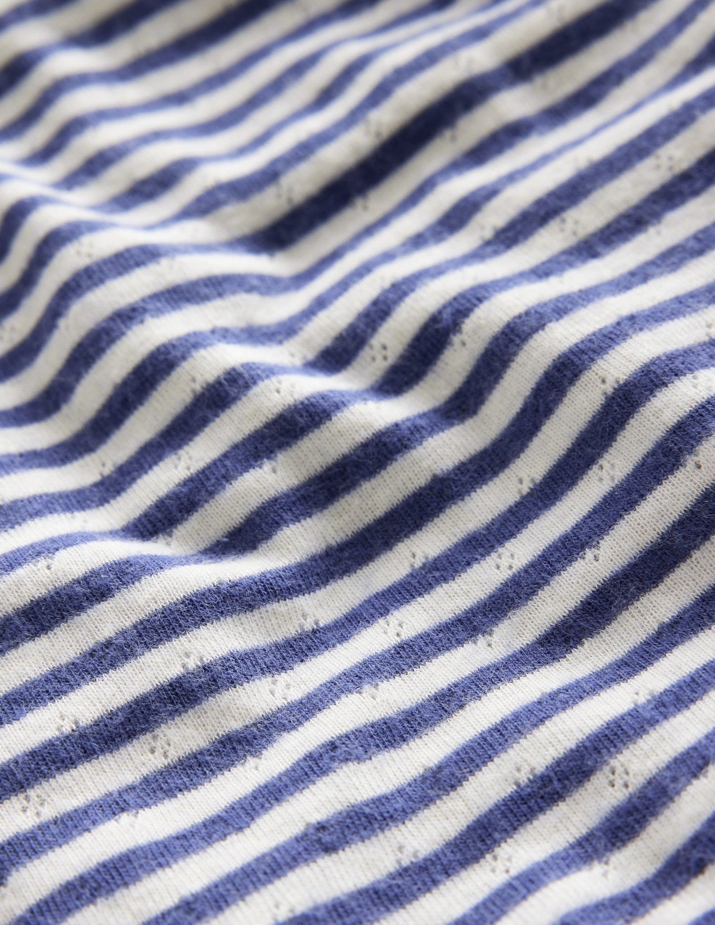 Long Sleeve Pointelle Top - Starboard Blue/Soft Ivory