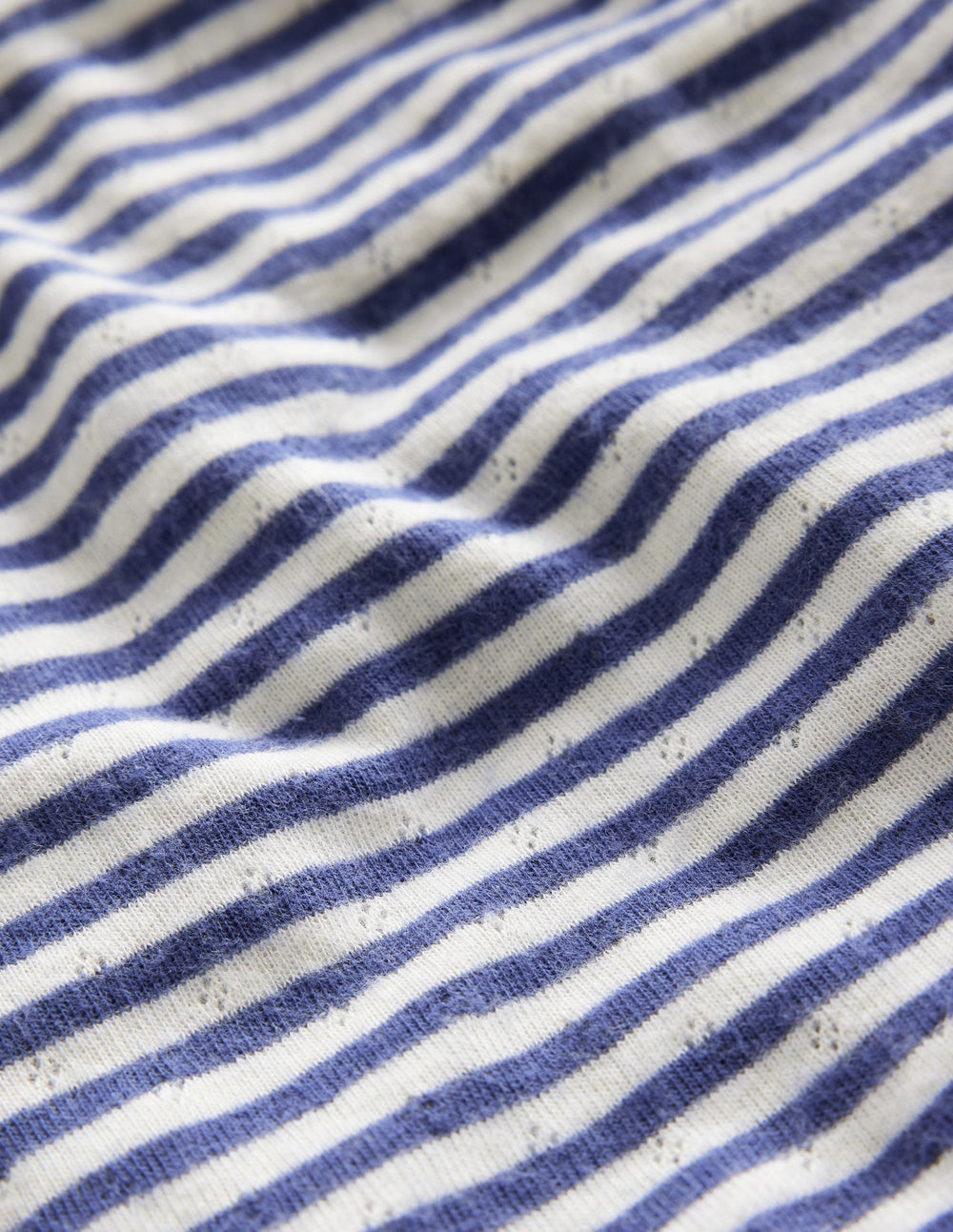 Long Sleeve Pointelle Top - Starboard Blue/Soft Ivory