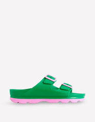 Lyla Double Buckle Sliders - Rich Emerald/Soft Pink