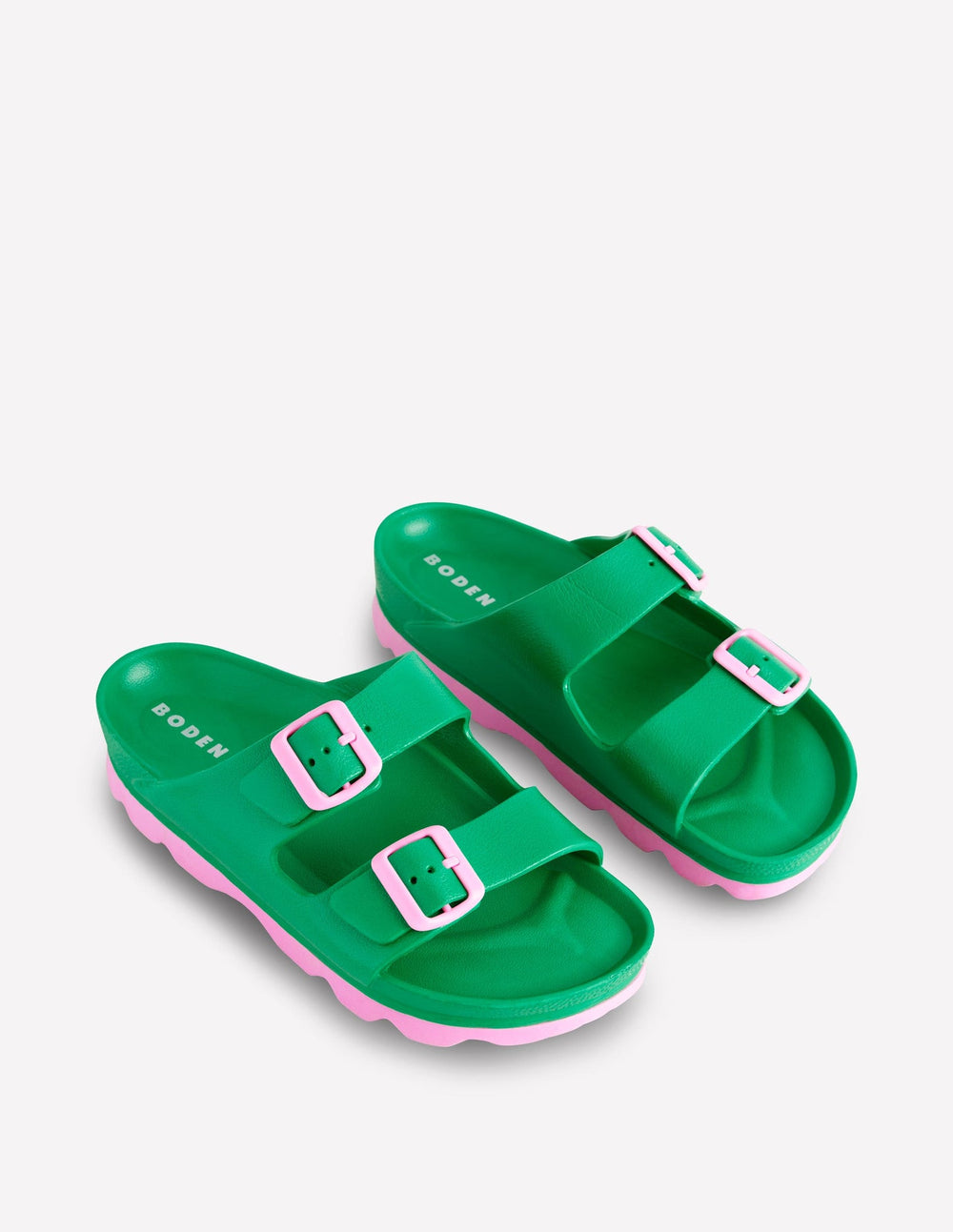 Lyla Double Buckle Sliders - Rich Emerald/Soft Pink