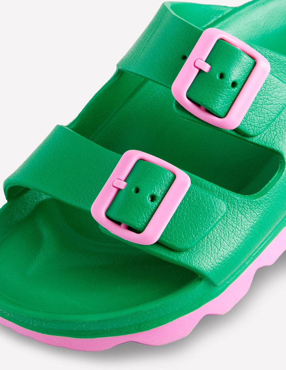 Lyla Double Buckle Sliders - Rich Emerald/Soft Pink