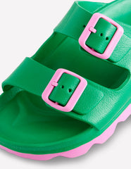 Lyla Double Buckle Sliders - Rich Emerald/Soft Pink