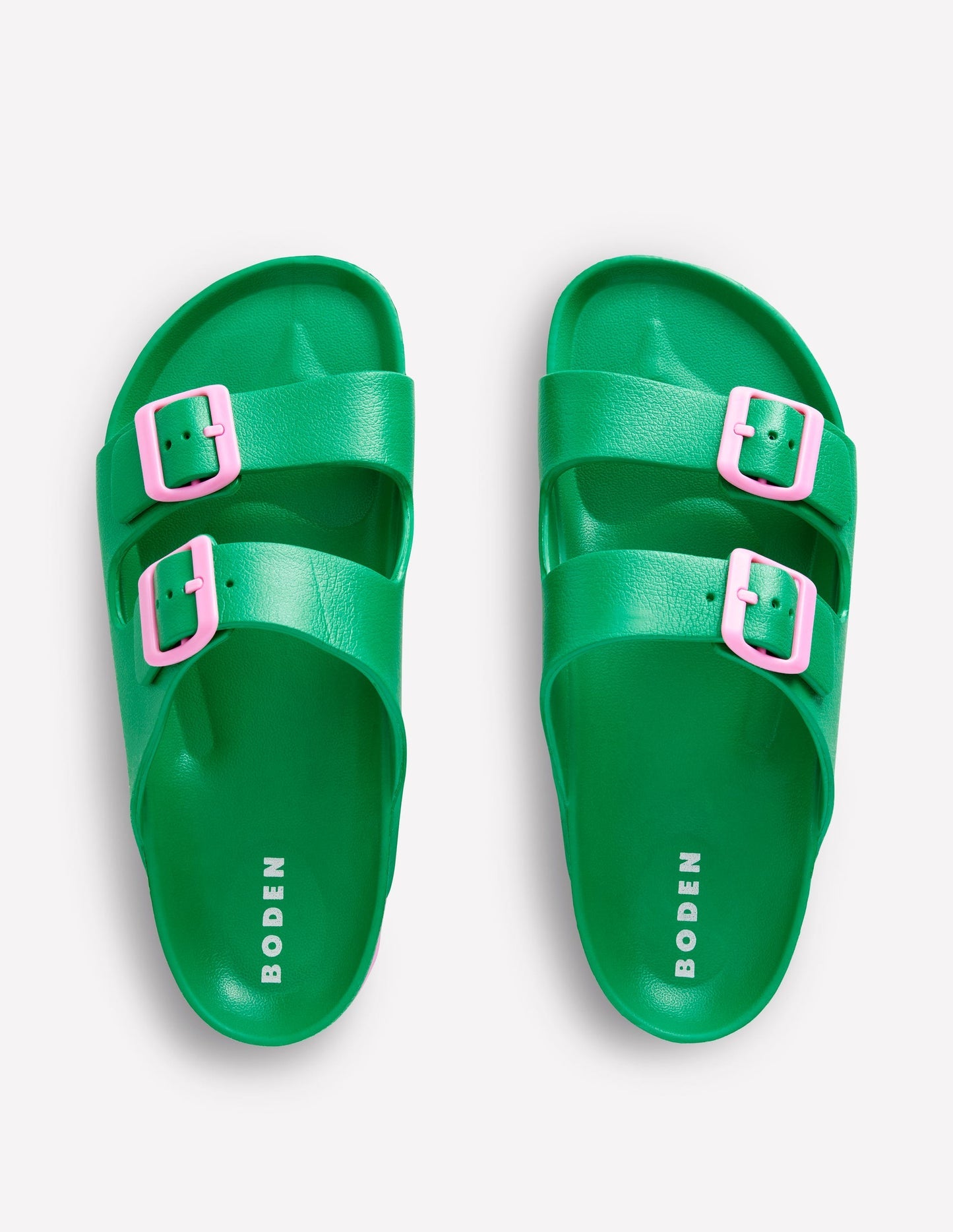 Lyla Double Buckle Sliders - Rich Emerald/Soft Pink