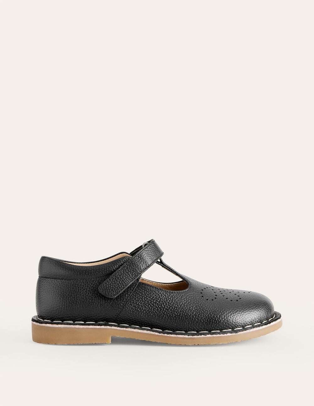 Leather T - bar Flats - Black