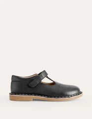 Leather T - bar Flats - Black