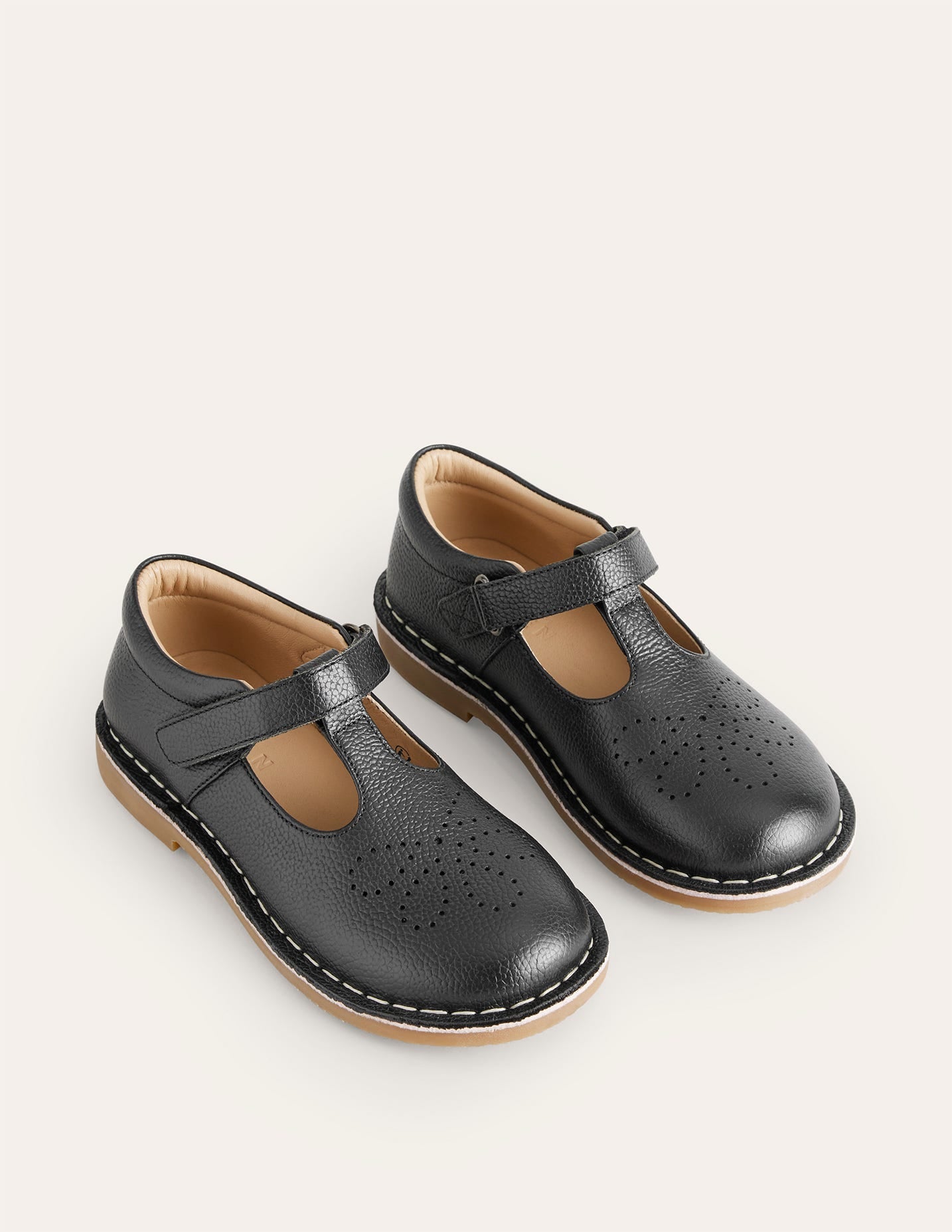 Leather T - bar Flats - Black