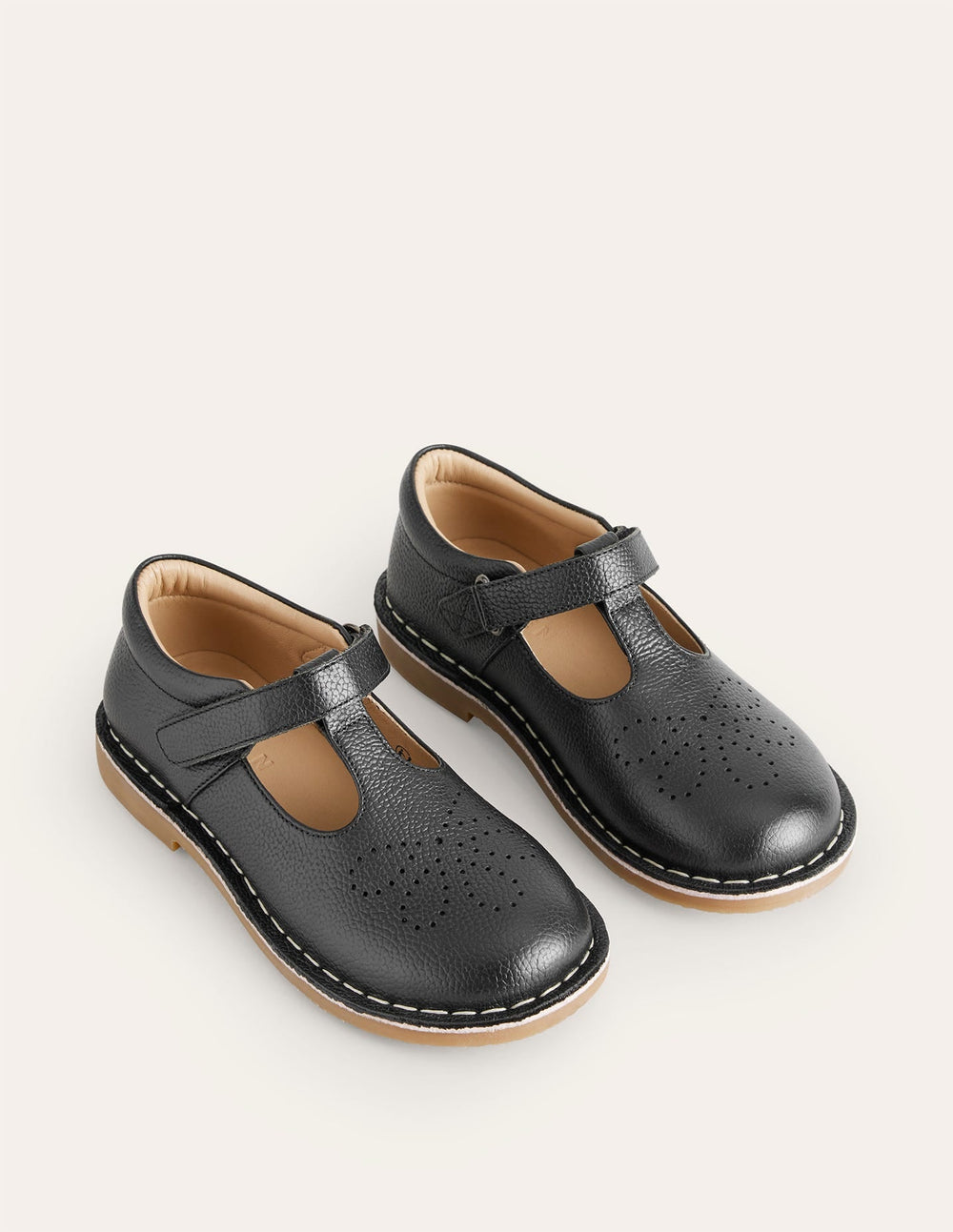 Leather T - bar Flats - Black