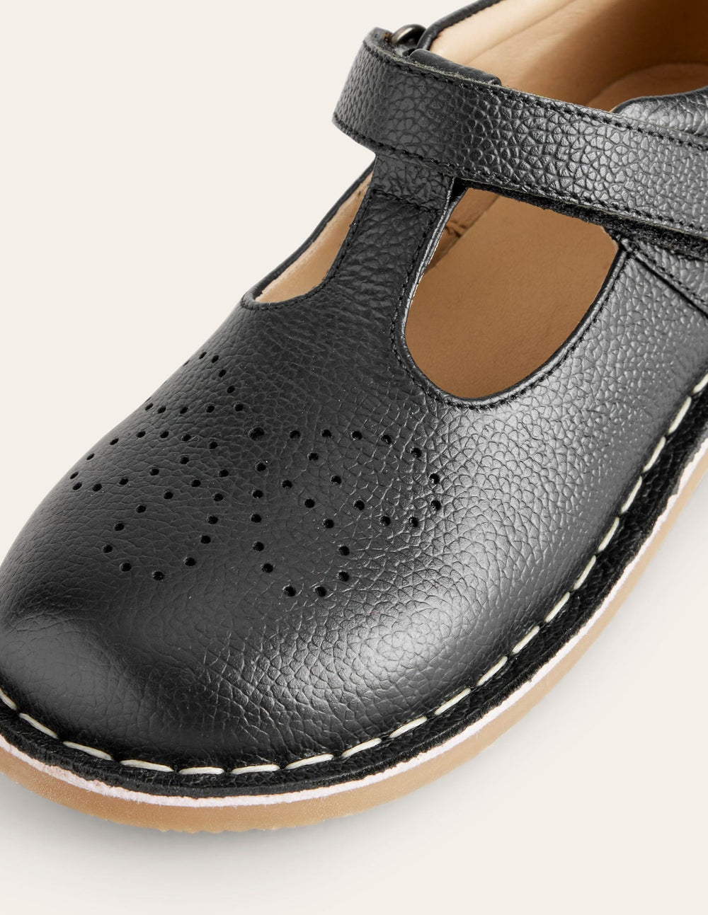 Leather T - bar Flats - Black