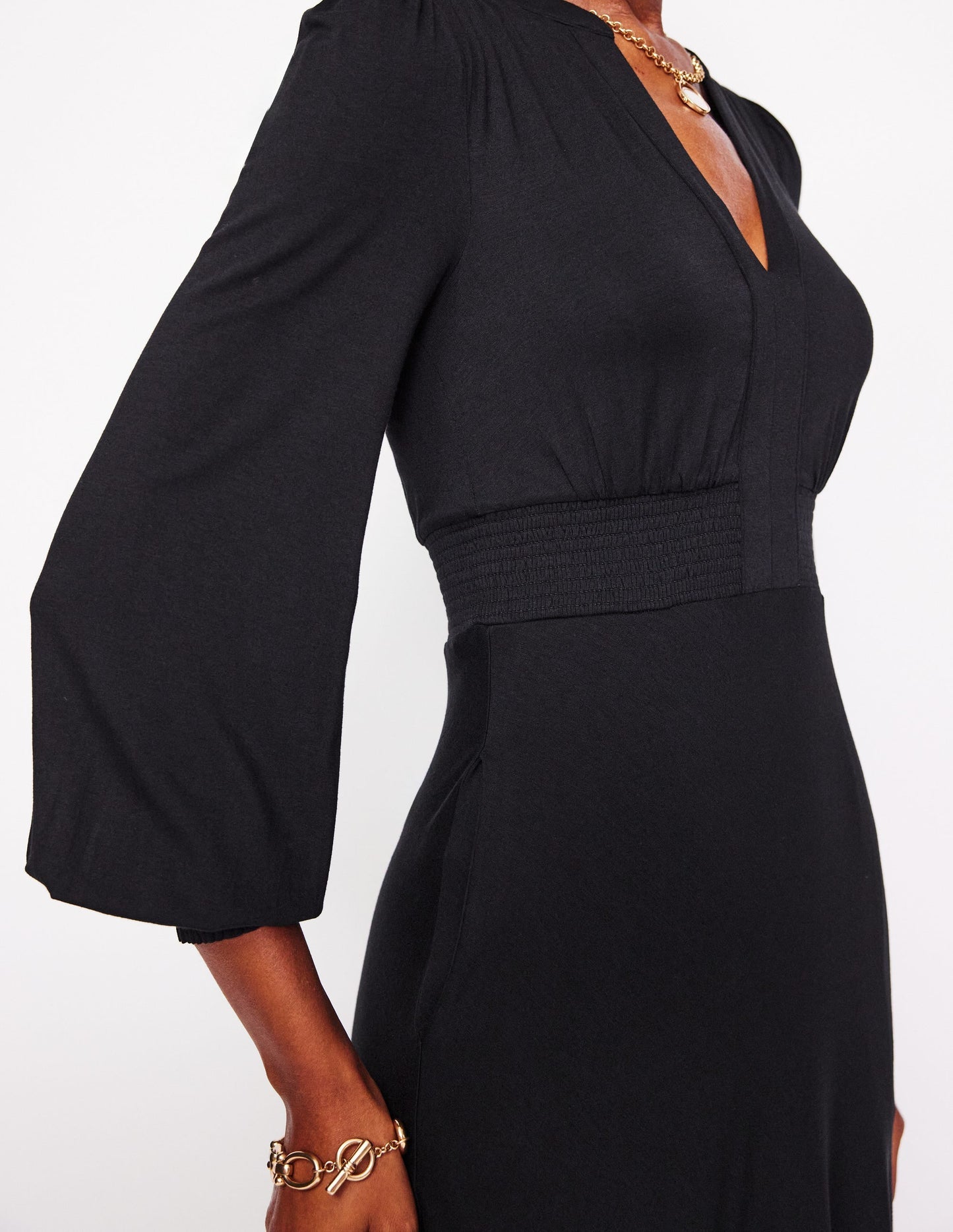 Ivy Smocked Midi Dress - Black
