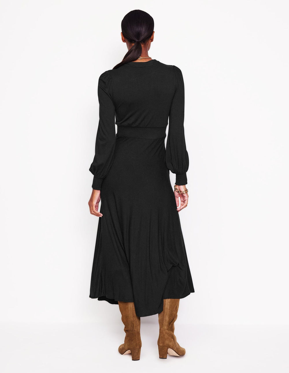 Ivy Smocked Midi Dress - Black