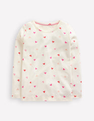 Long Sleeve Pointelle Top - Soft Ivory Hearts