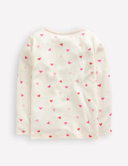 Long Sleeve Pointelle Top - Soft Ivory Hearts