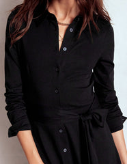 Marcia Jersey Shirt Dress - Black