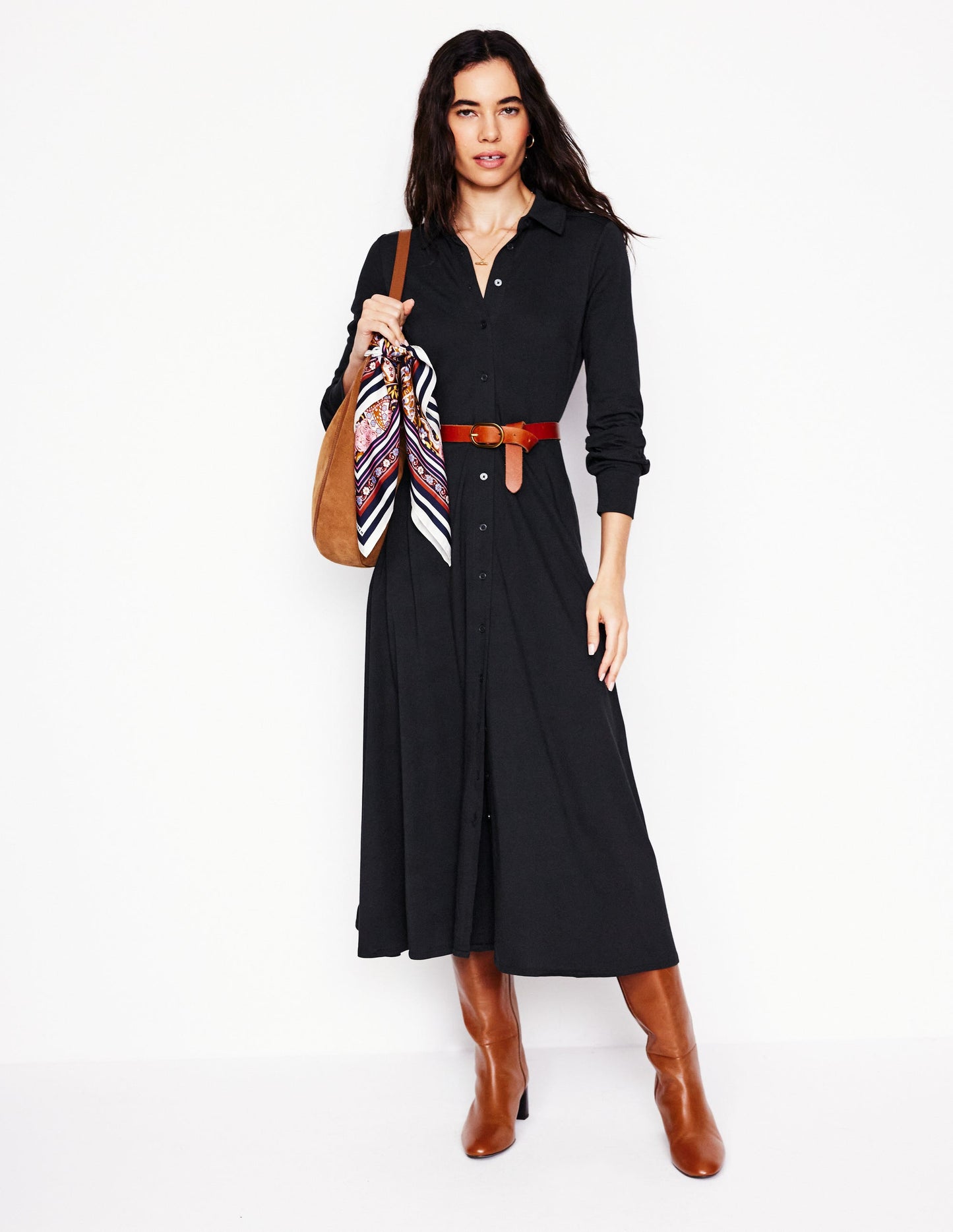 Marcia Jersey Shirt Dress - Black