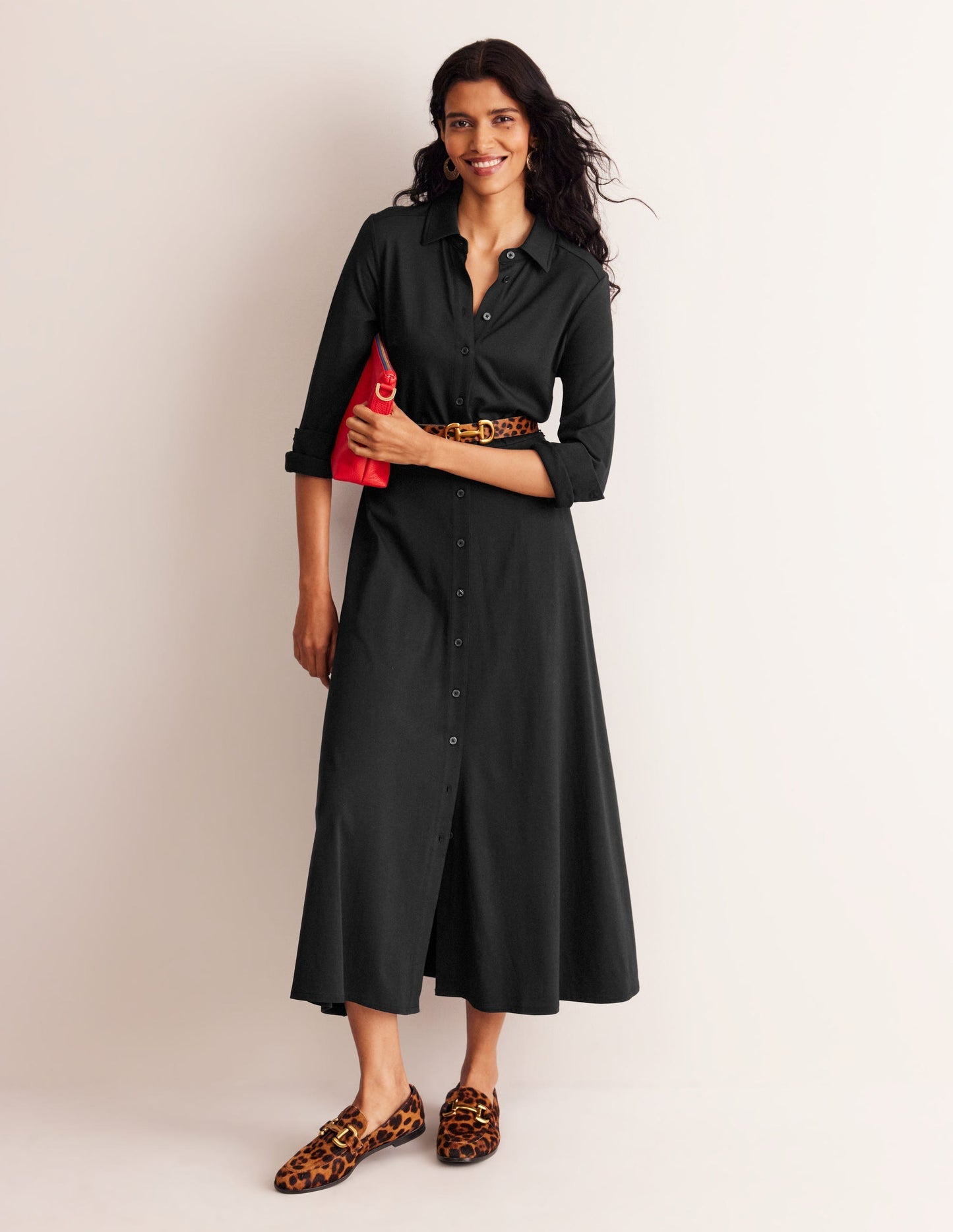 Marcia Jersey Shirt Dress - Black
