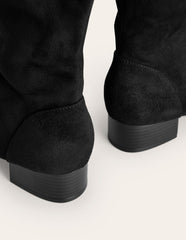 Flat Stretch Knee Boots - Black
