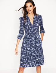 Naomi Relaxed Jersey Dress - French Navy, Abstract Dot
