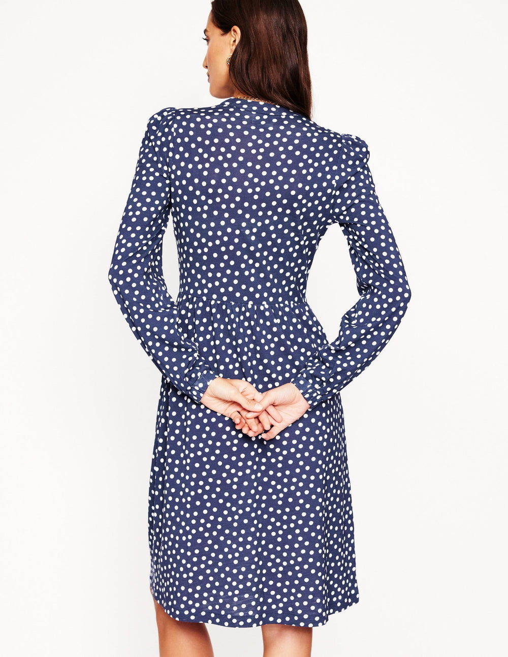 Naomi Relaxed Jersey Dress - French Navy, Abstract Dot