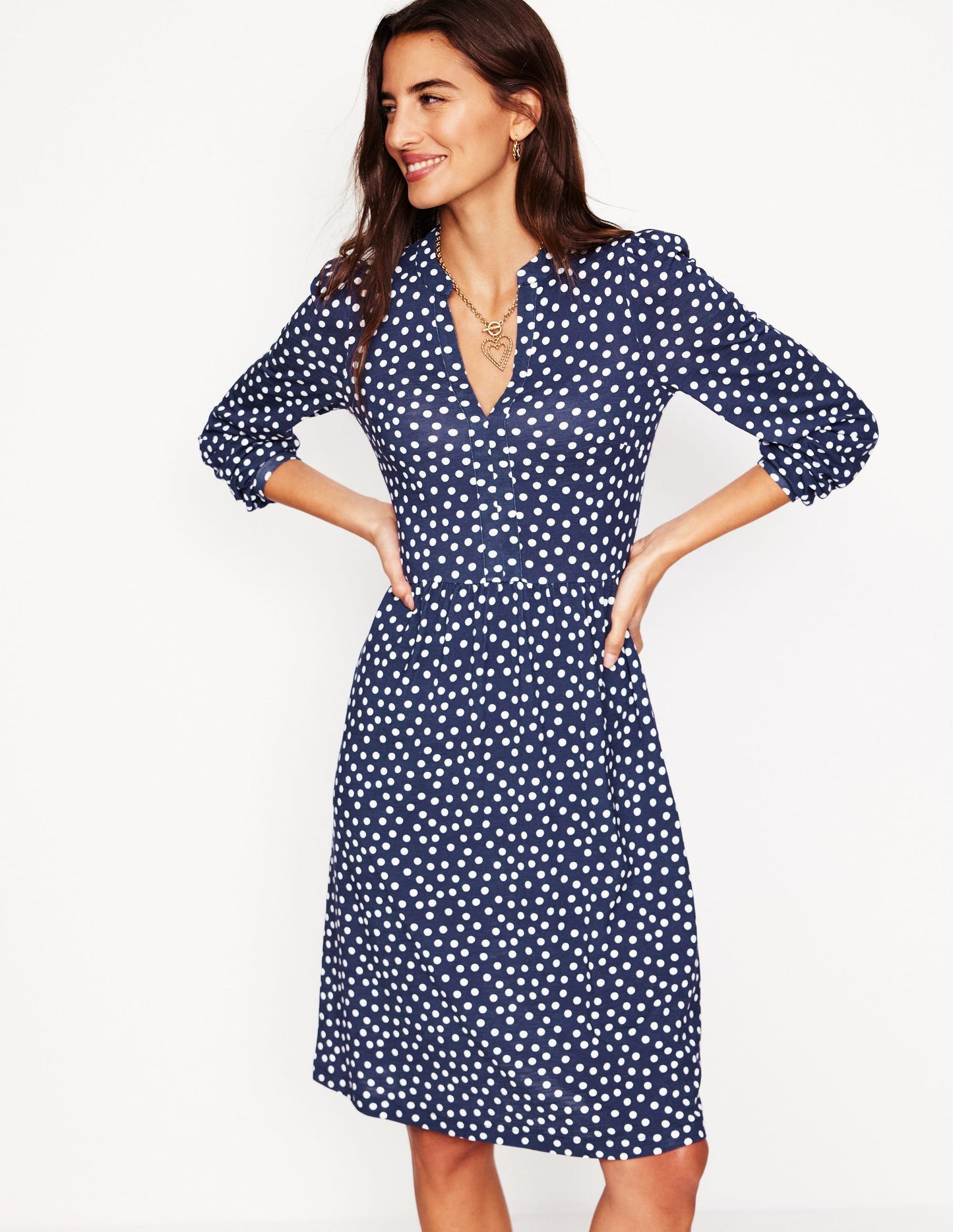 Naomi Relaxed Jersey Dress - French Navy, Abstract Dot