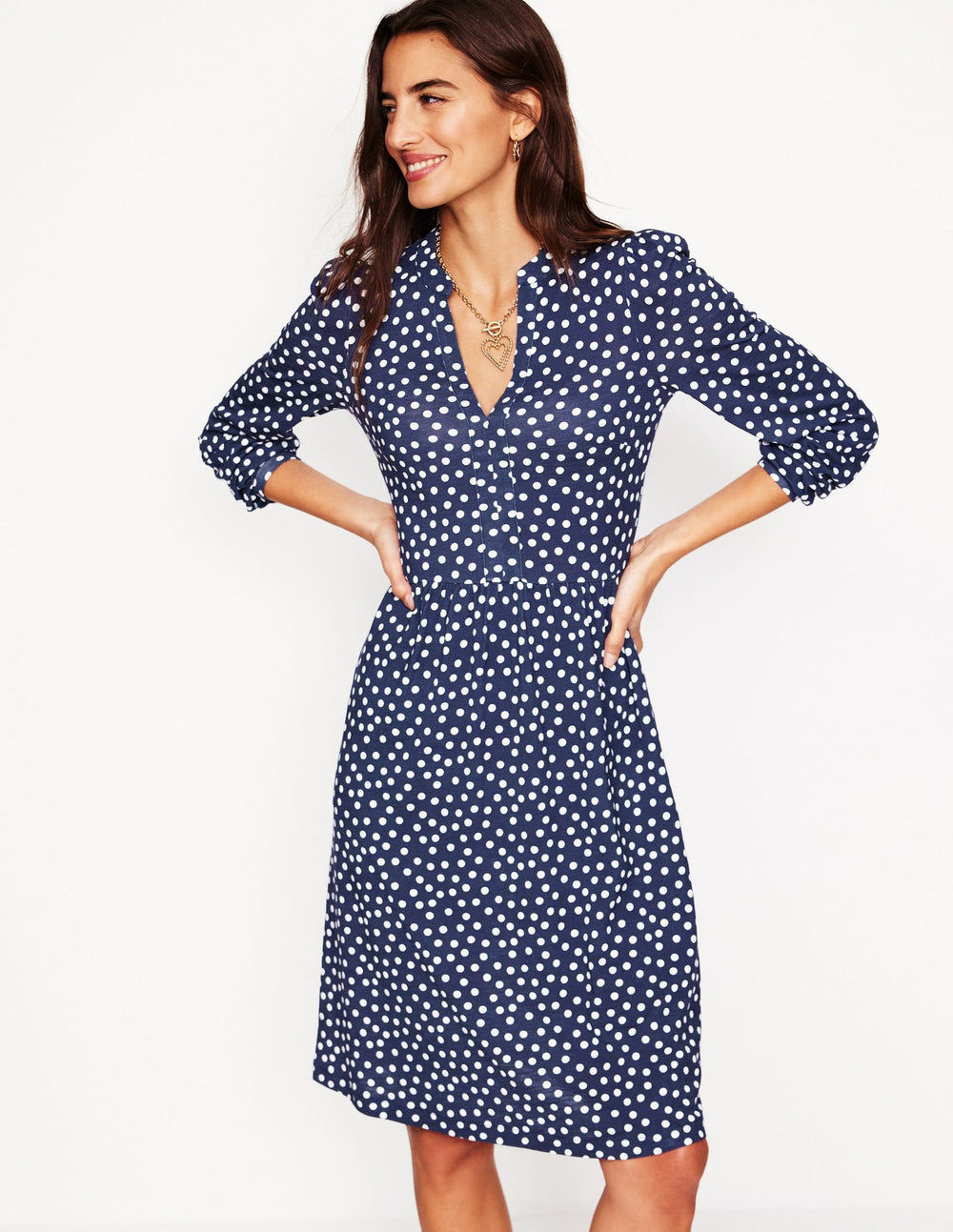Naomi Relaxed Jersey Dress - French Navy, Abstract Dot
