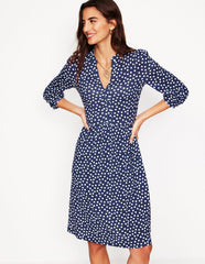 Naomi Relaxed Jersey Dress - French Navy, Abstract Dot