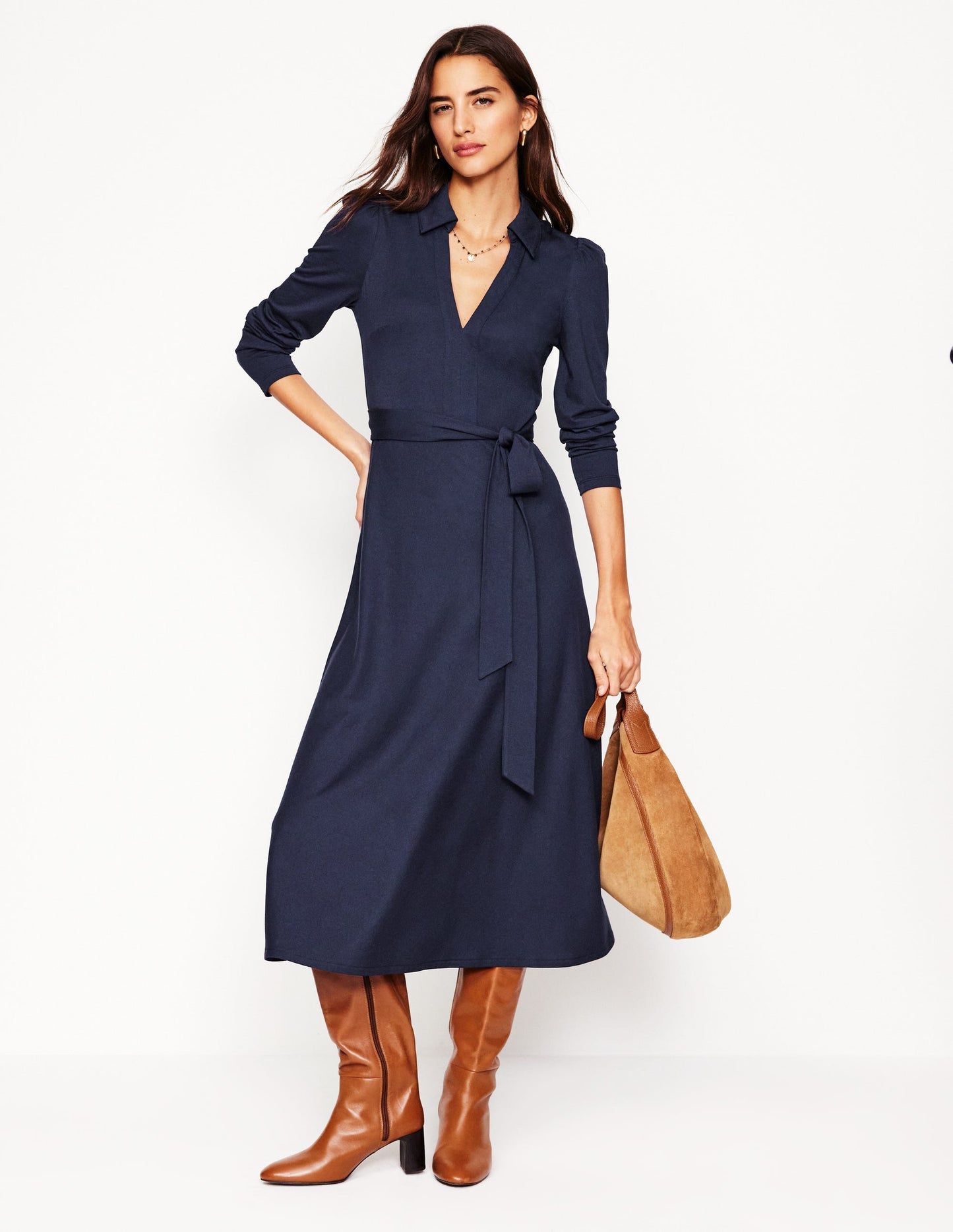 Imogen Collared Jersey Dress - Navy
