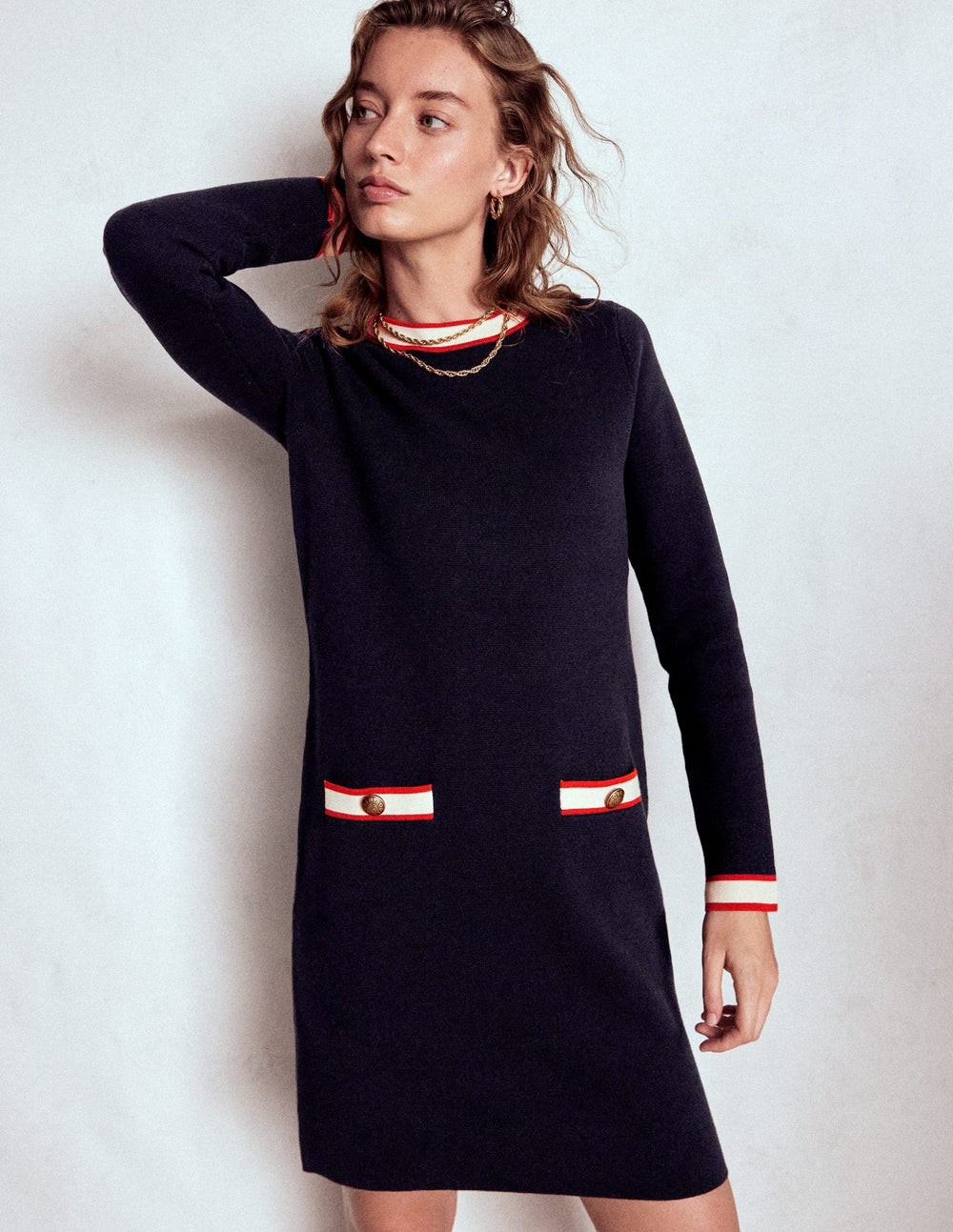 Holly Knitted Shift Dress - Navy