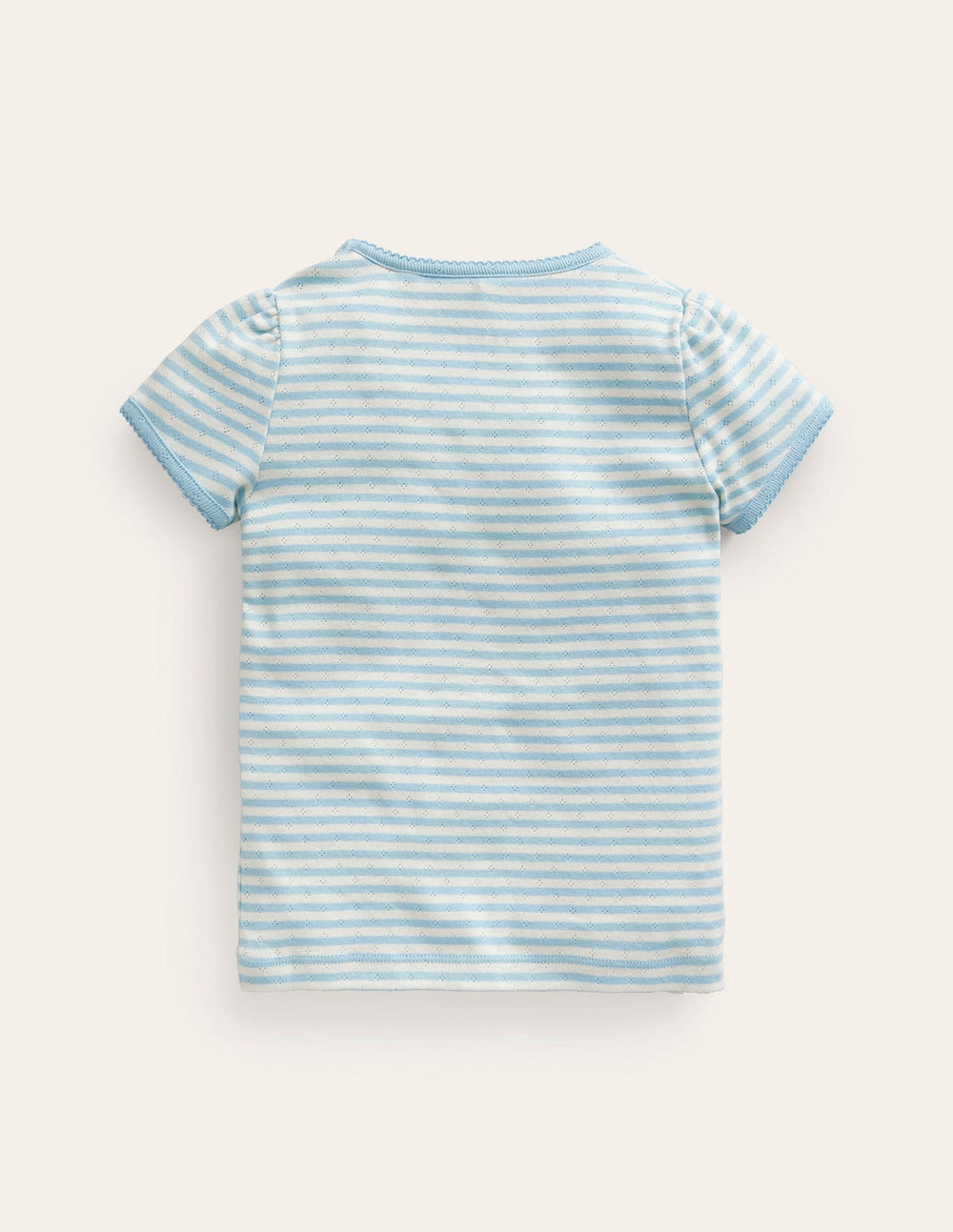 Short Sleeve Pointelle Top - Light Celeste Blue/Soft Ivory