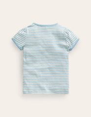 Short Sleeve Pointelle Top - Light Celeste Blue/Soft Ivory