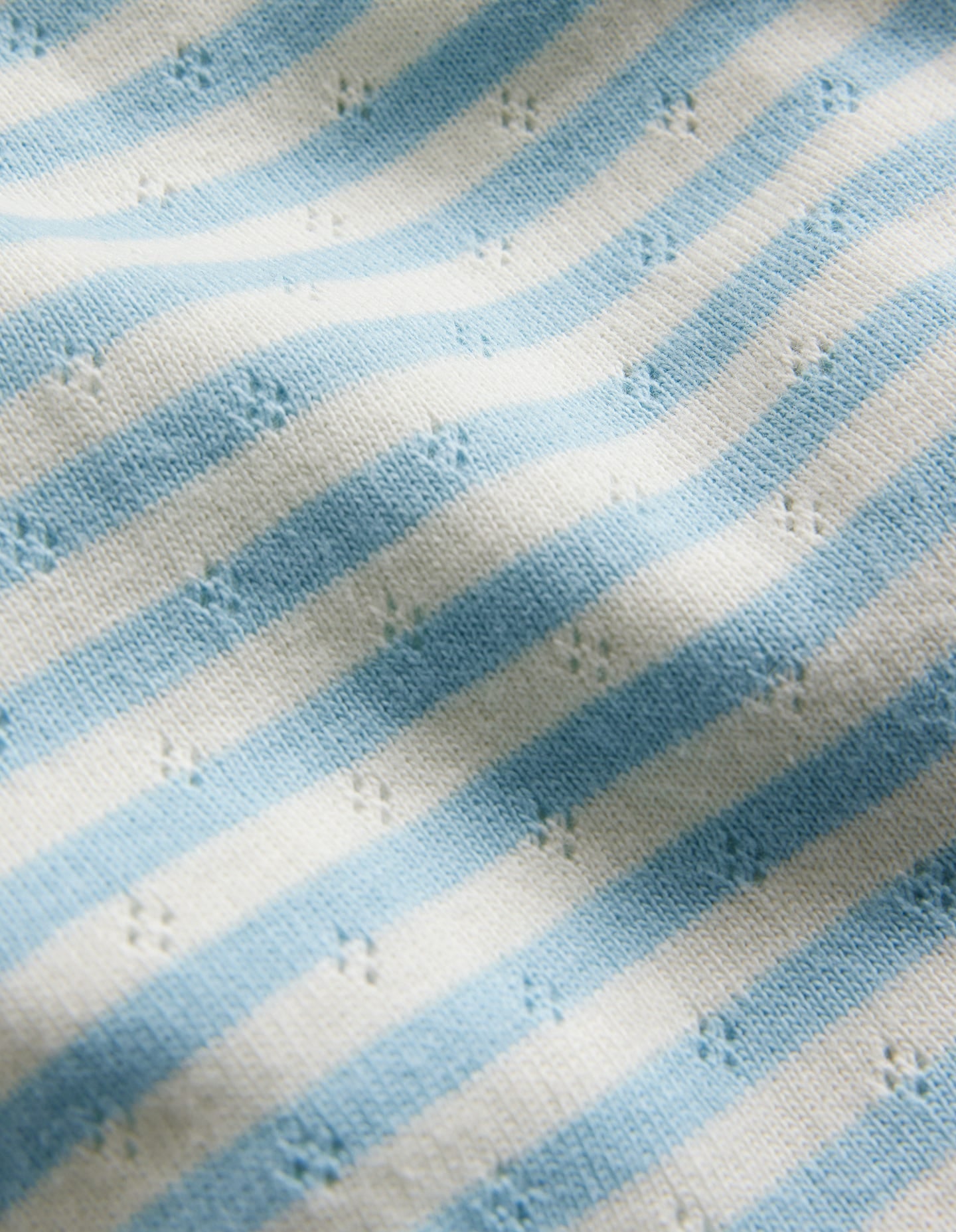 Short Sleeve Pointelle Top - Light Celeste Blue/Soft Ivory