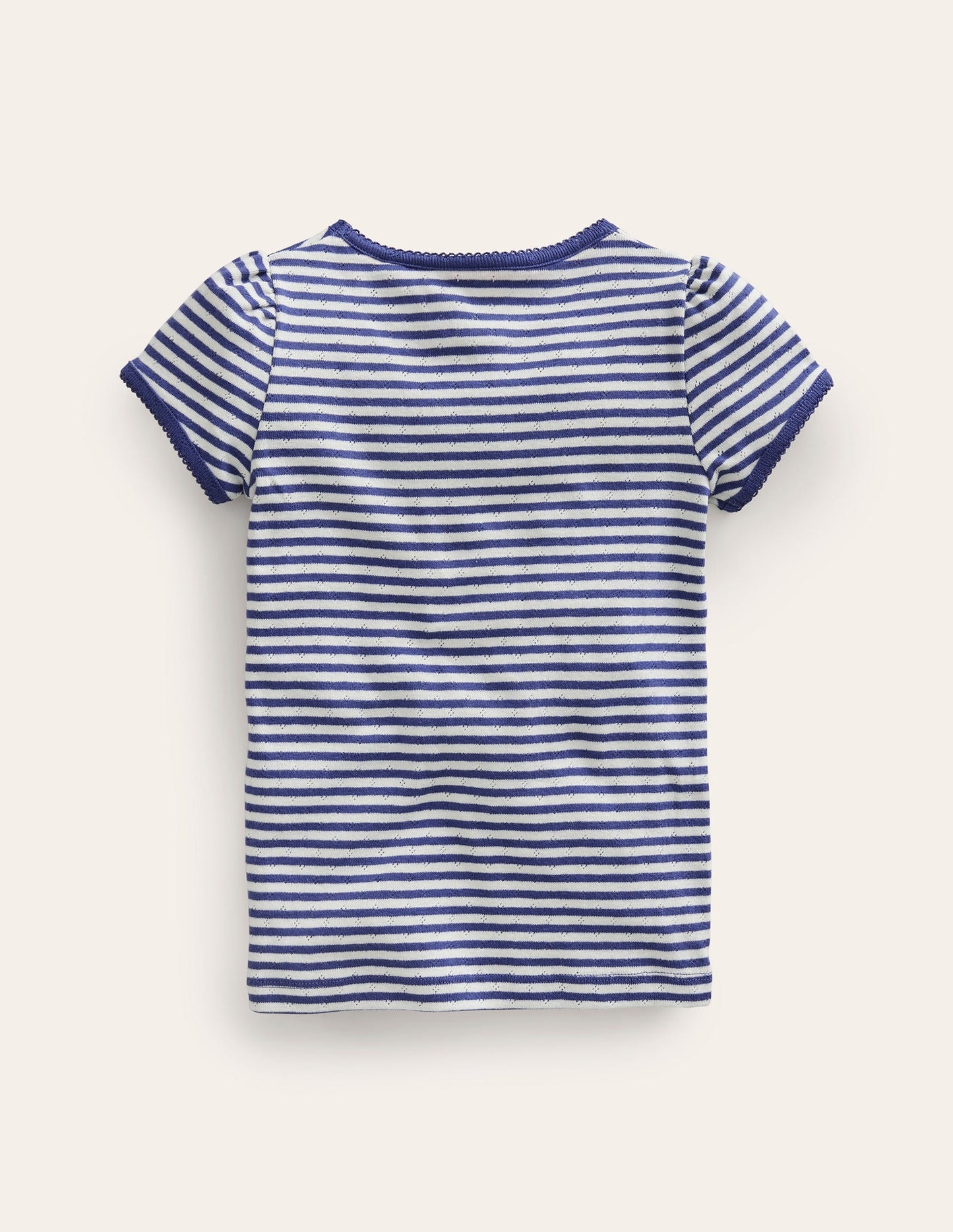 Short Sleeve Pointelle Top - Soft Ivory/Starboard Blue
