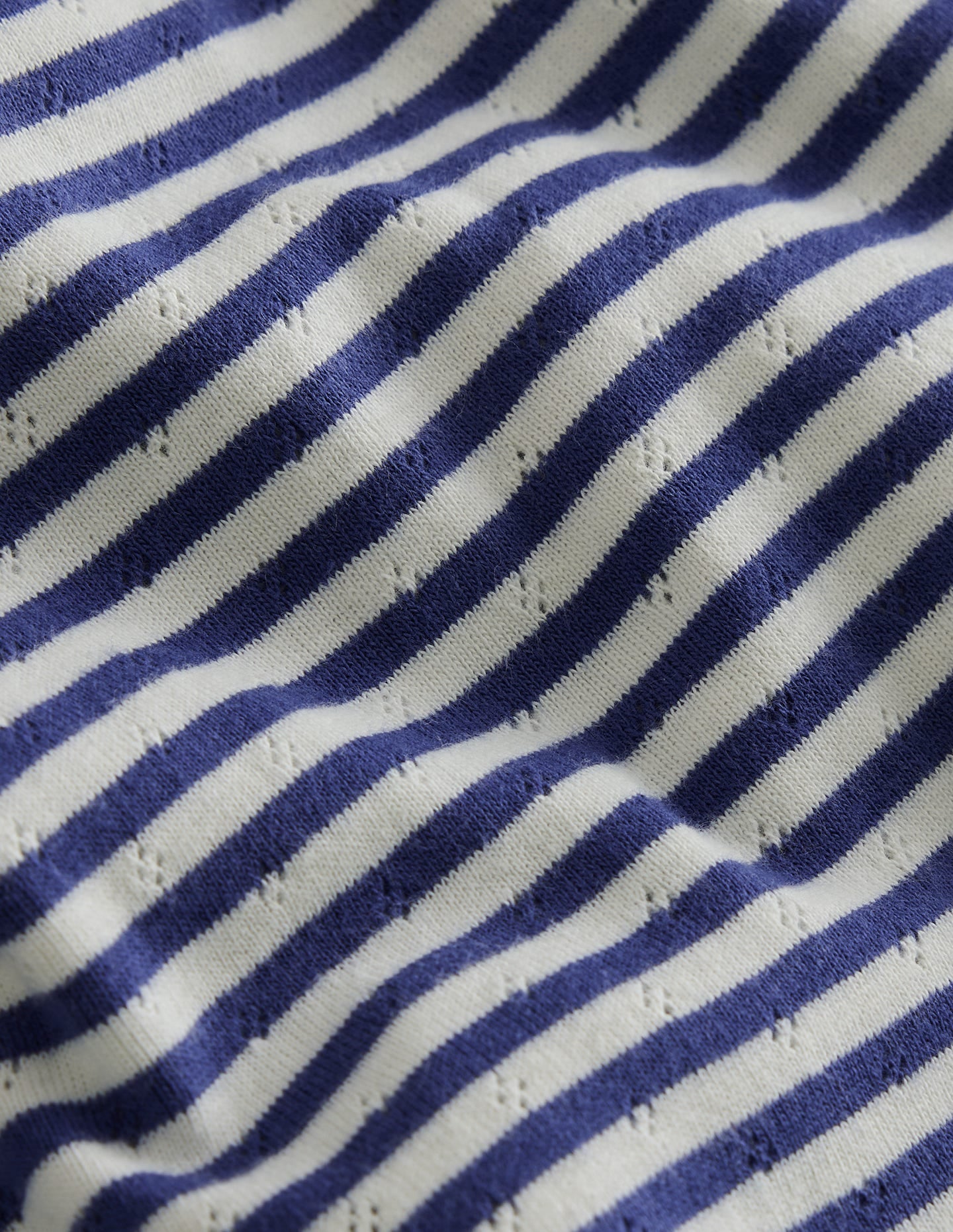 Short Sleeve Pointelle Top - Soft Ivory/Starboard Blue