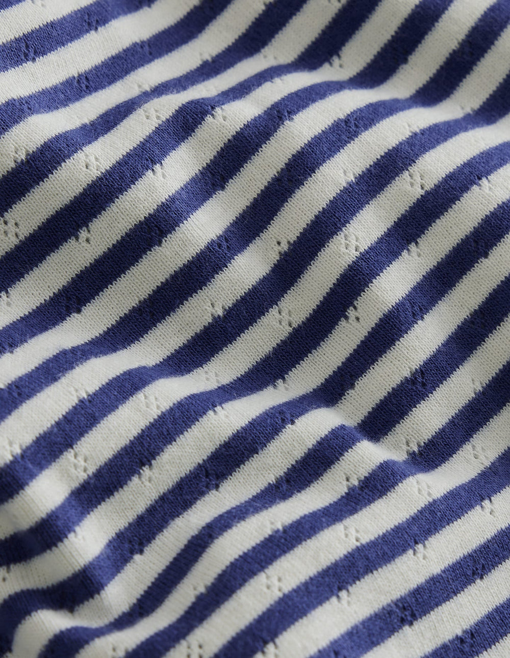 Short Sleeve Pointelle Top - Soft Ivory/Starboard Blue