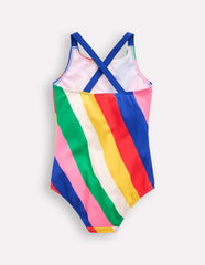 Cross - back Printed Swimsuit - Multi Rainbow Swirl
