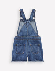 Heart Pocket Short Overalls - Vintage Embroidered Daisy