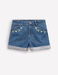 Denim Shorts - Vintage Embroidered Daisy