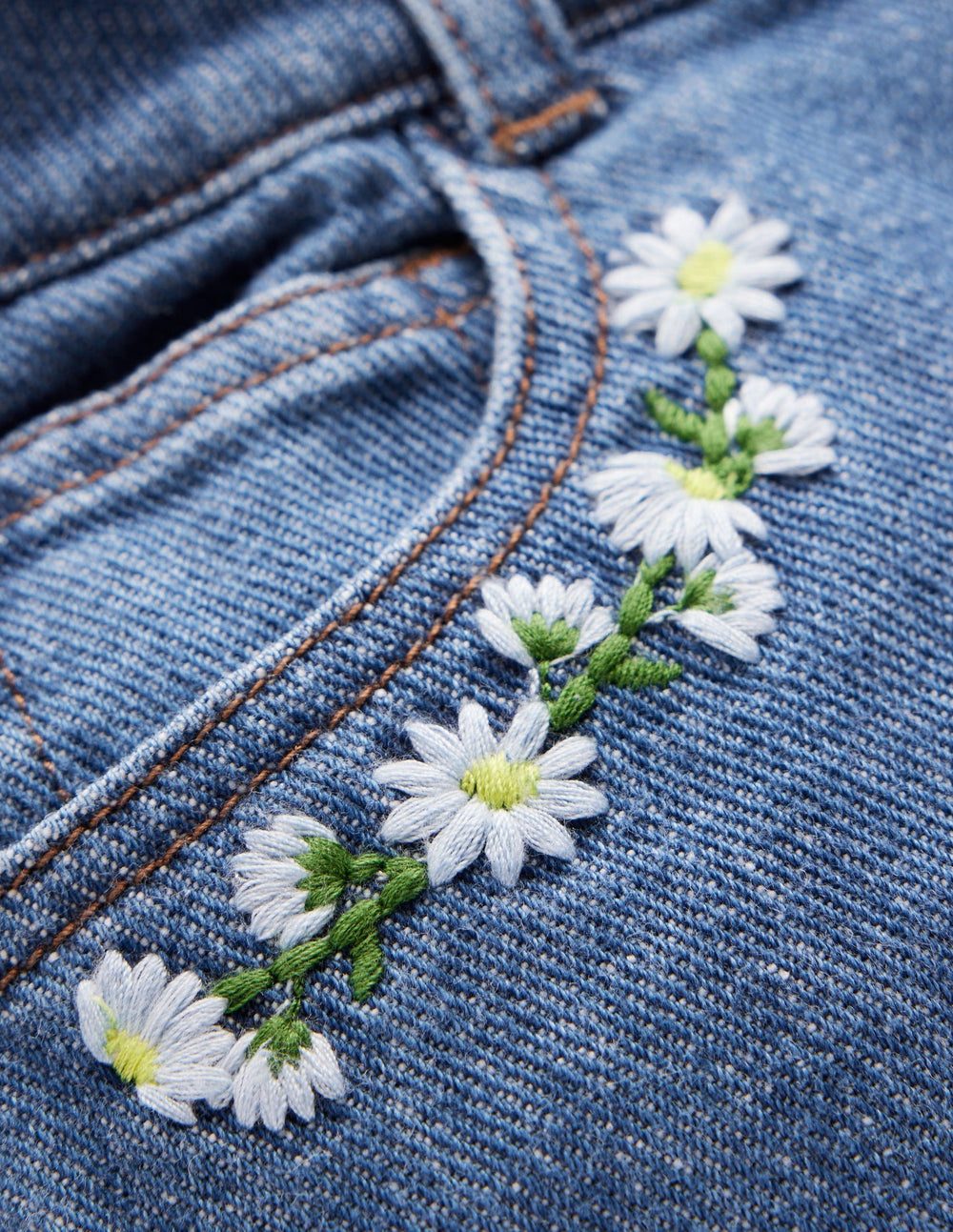 Denim Shorts - Vintage Embroidered Daisy