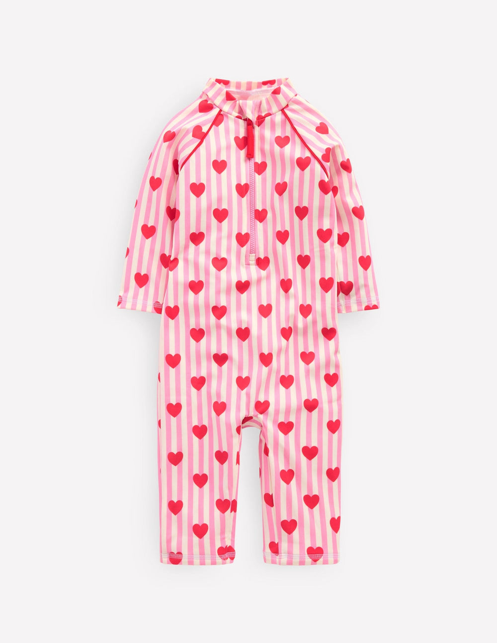 Printed Sun Safe Surfsuit - Bubblegum Pink Heart Stripe