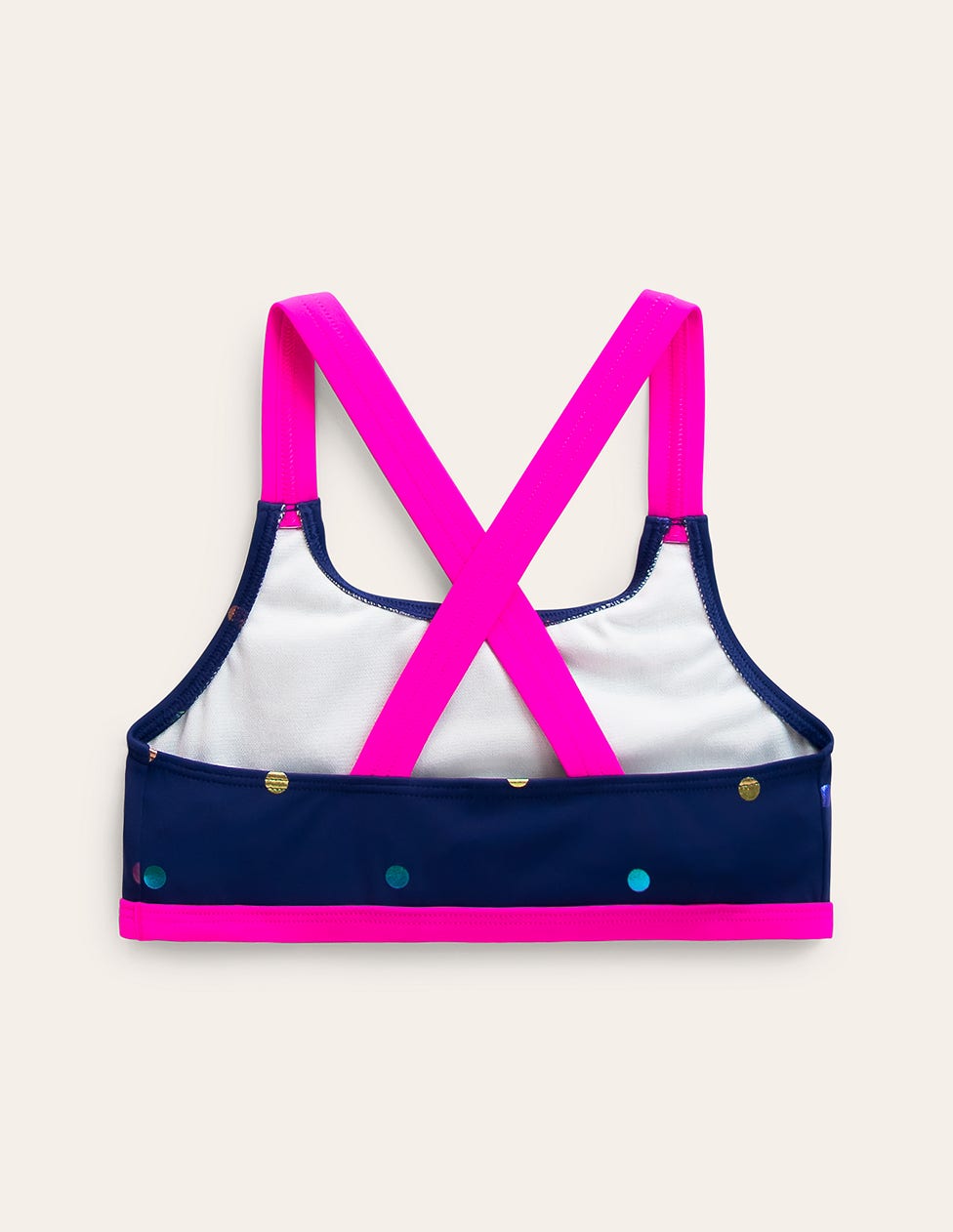 Cross - back Bikini Top - Navy Rainbow Confetti Spot